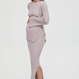 Ribbed Side-Button Tunic Top in Light Mauve